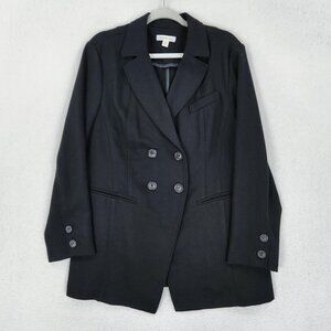 Coldwater Creek Jacket Womens 18 Black Double Breasted Long Line Blazer Classic